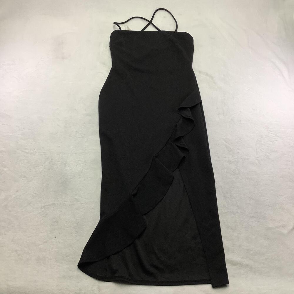 Windsor Dress Womens Small Black Bodycon Midi Ruffle Slip Asymmetrical Party